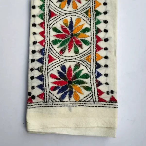White Cotton Kantha Stitch Blouse Piece