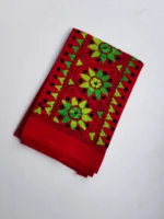 Red Cotton Kantha Stitch Blouse Piece - Image 2