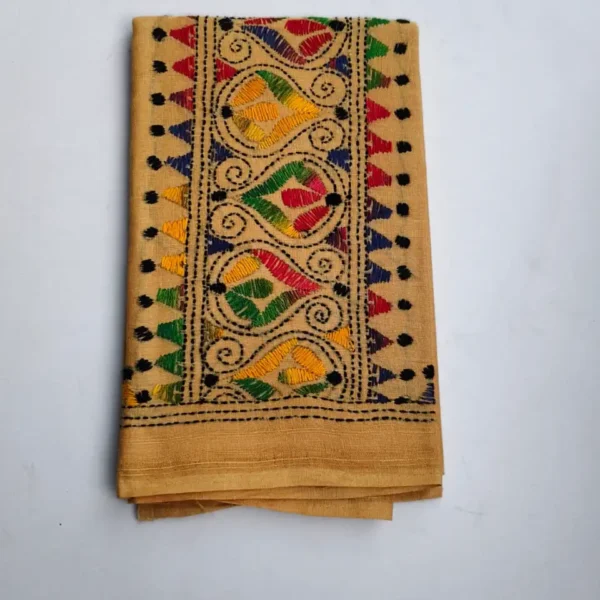 Beige colour Cotton Kantha Stitch Blouse Material
