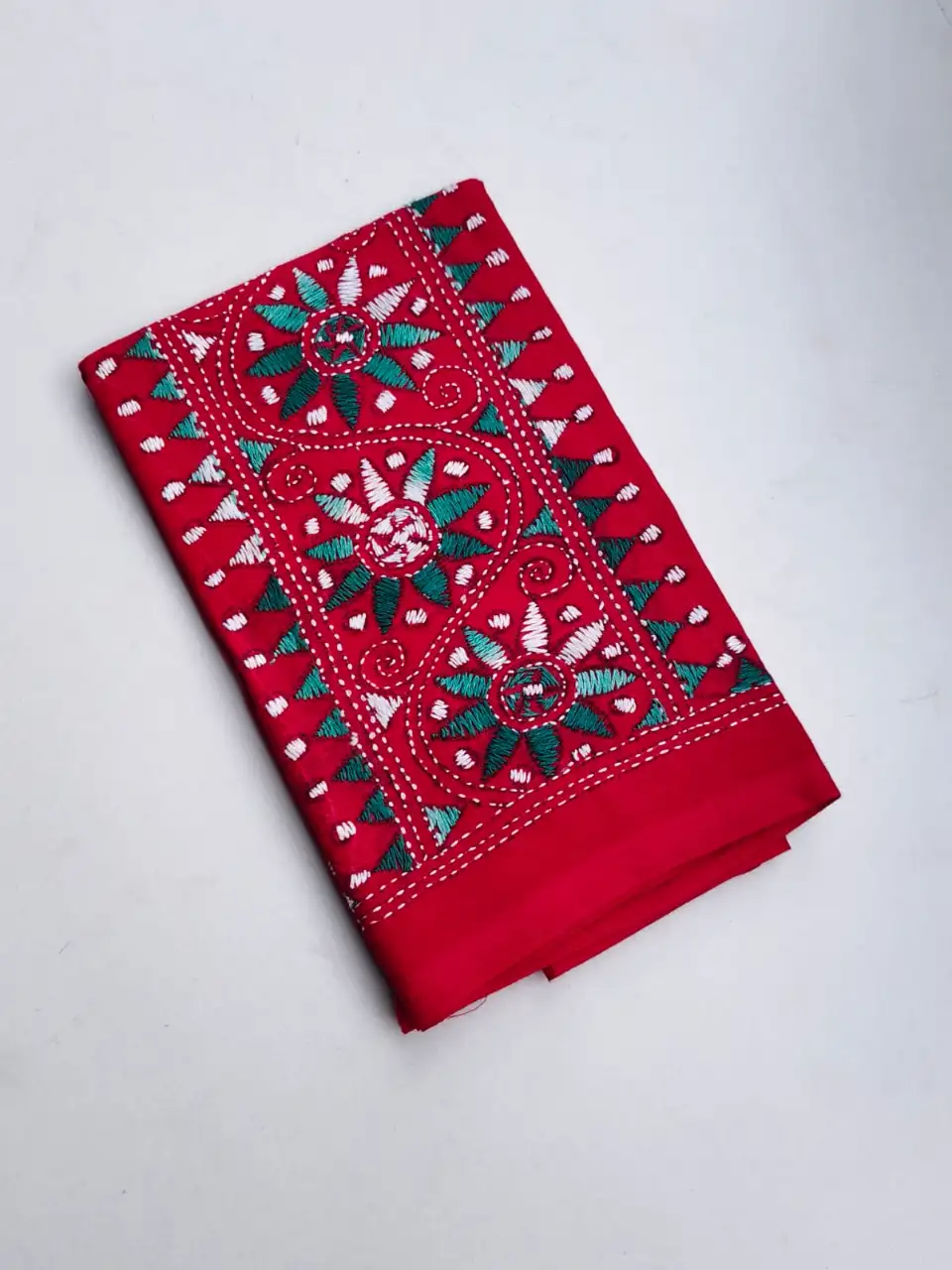 1000249863.webp Red pink Cotton Kantha Stitch Blouse Piece - Image 2