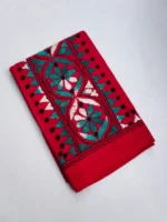 Red Cotton Kantha Stitch Blouse Piece - Image 2