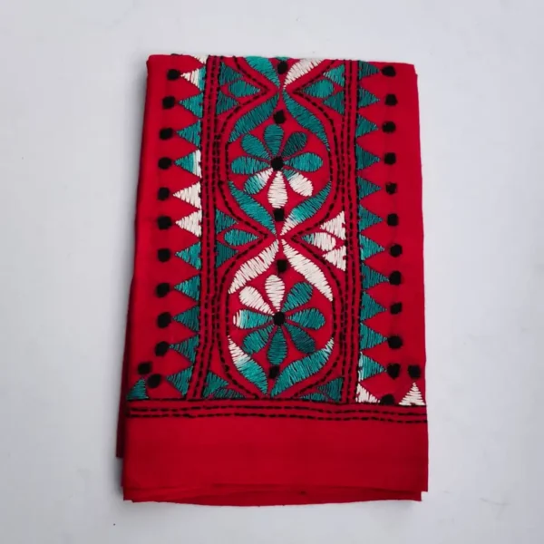 Red Cotton Kantha Stitch Blouse Piece