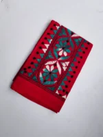 Red Cotton Kantha Stitch Blouse Piece - Image 3