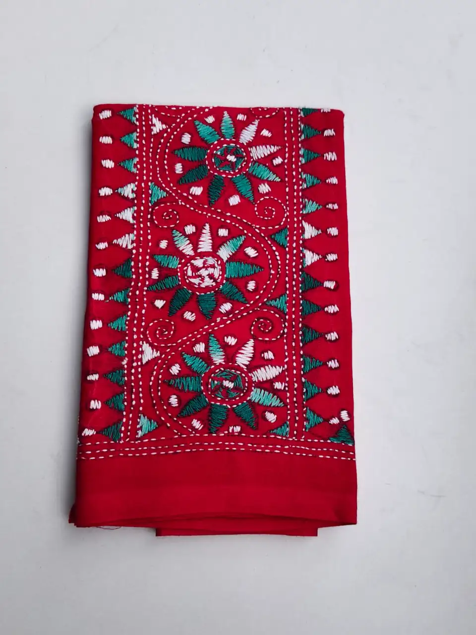 1000249878.webp Red pink Cotton Kantha Stitch Blouse Piece - Image 1