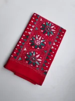 Red pink Cotton Kantha Stitch Blouse Piece - Image 3