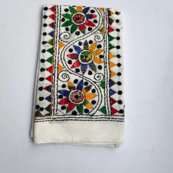 White Cotton Kantha Stitch Blouse Piece