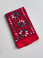 Red pink Cotton Kantha Stitch Blouse Piece - Image 2