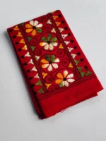 Red Cotton Kantha Stitch Blouse Piece - Image 2