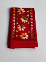 Red Cotton Kantha Stitch Blouse Piece
