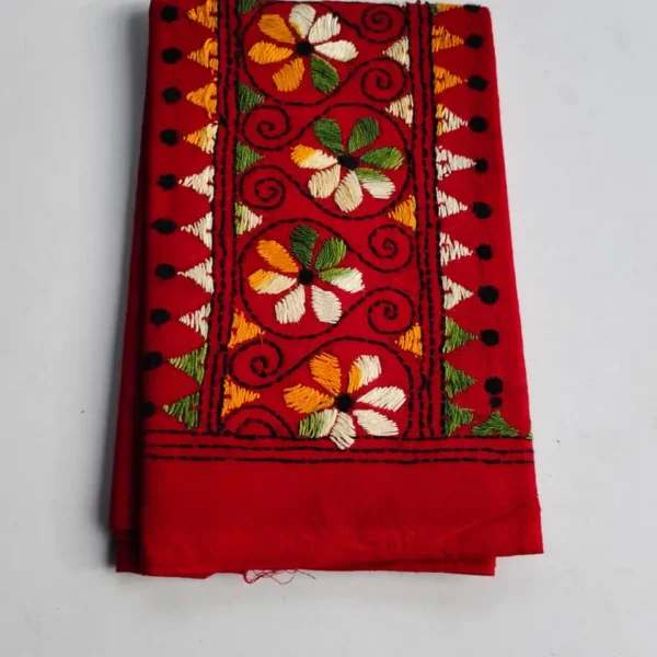 Red Cotton Kantha Stitch Blouse Piece