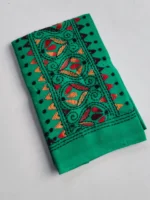 Green Cotton Kantha Stitch Blouse Piece - Image 2