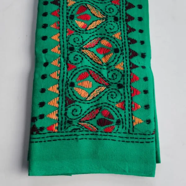 Green Cotton Kantha Stitch Blouse Piece