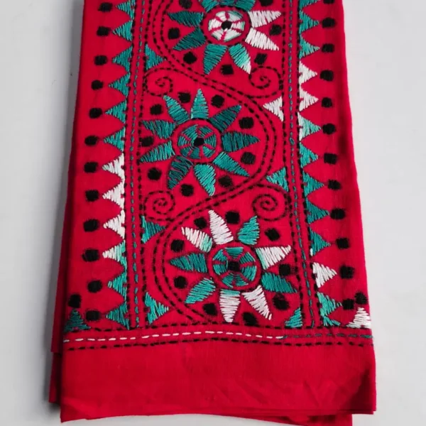 Red Cotton Kantha Stitch Blouse Piece