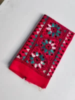 Red pink Cotton Kantha Stitch Blouse Piece - Image 3