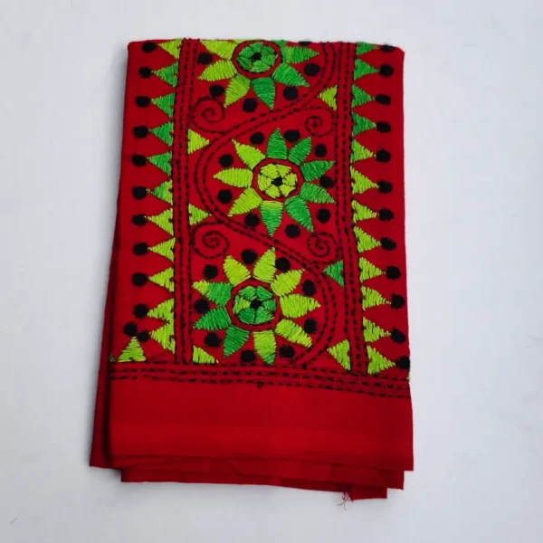 Red Cotton Kantha Stitch Blouse Piece