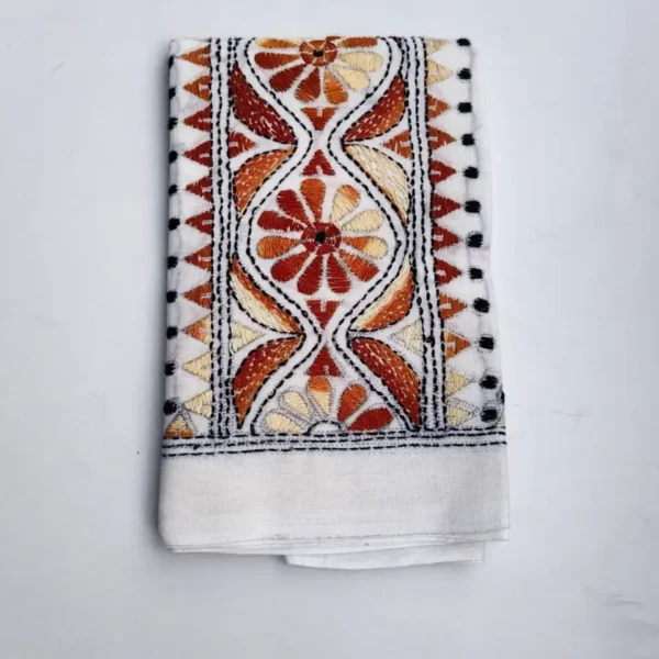 White Cotton Kantha Stitch Blouse Piece