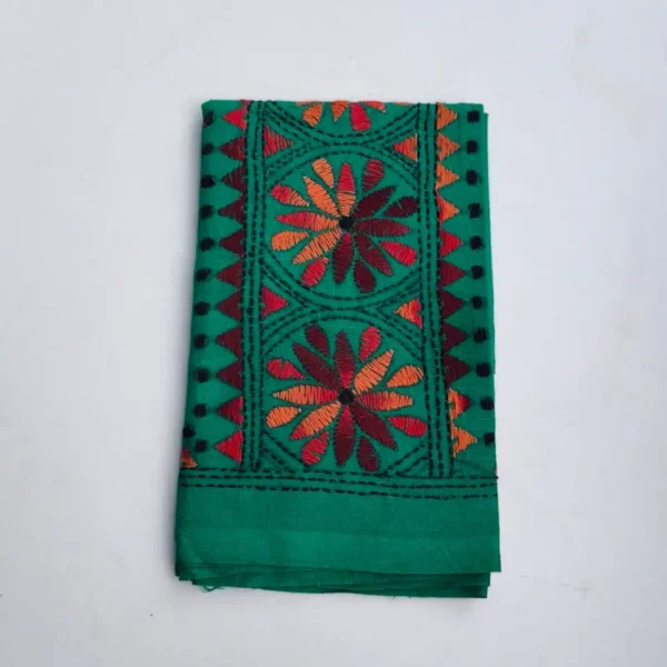 Green Cotton Kantha Stitch Blouse Piece