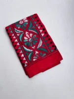 Red Cotton Kantha Stitch Blouse Piece - Image 3