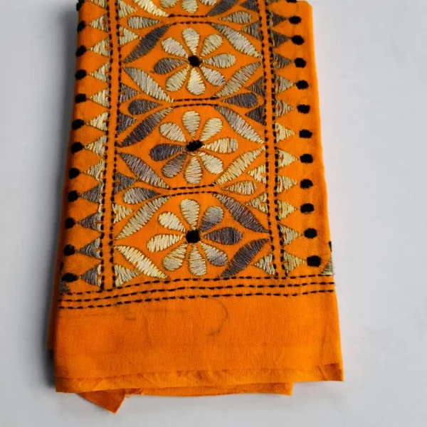 Yellow Cotton Kantha Stitch Blouse Piece