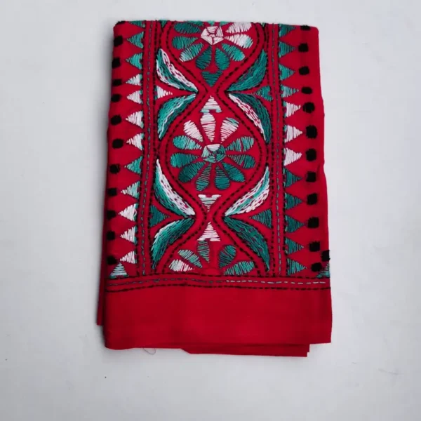 Red Cotton Kantha Stitch Blouse Piece