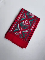 Red Cotton Kantha Stitch Blouse Piece - Image 2