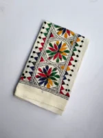 White Cotton Kantha Stitch Blouse Piece - Image 3