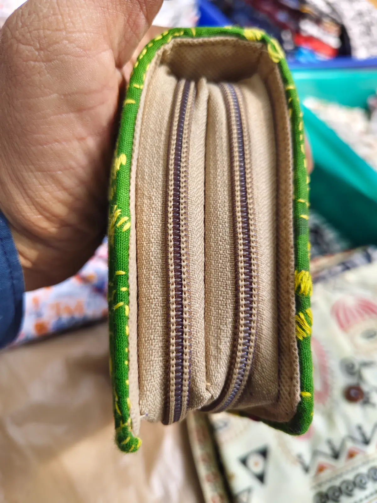1000527504.webp Kantha Stitch Cotton Zip Wallet – Double Zipper Compartments - Image 7