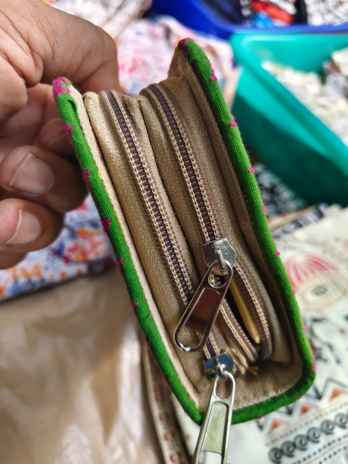 1000527506.webp Kantha Stitch Cotton Zip Wallet – Double Zipper Compartments - Image 6
