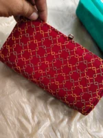 Kantha Stitch Cotton Zip Wallet – Double Zipper Compartments Red - Image 4