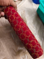 Kantha Stitch Cotton Zip Wallet – Double Zipper Compartments Red - Image 2