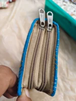Kantha Stitch Cotton Zip Wallet – Double Zipper Compartments - Image 4