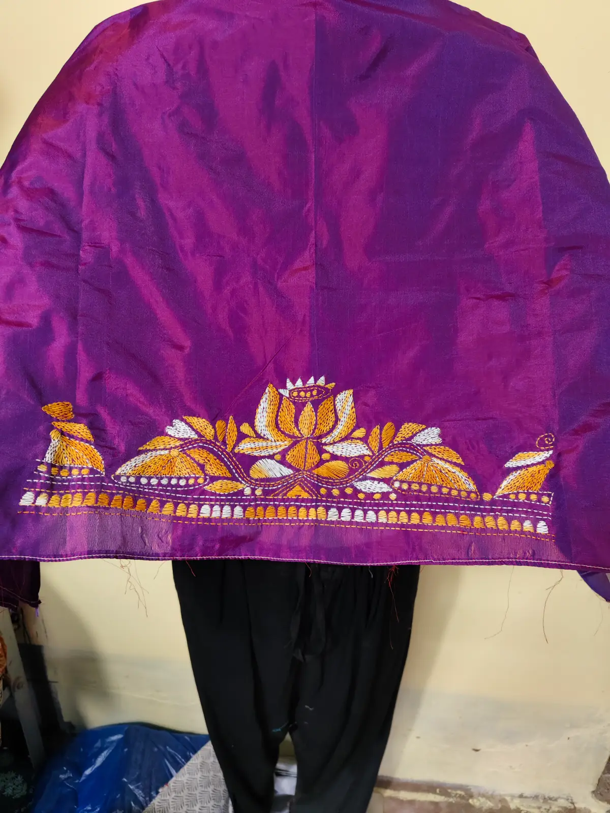 1000528021.webp Purple Silk Kantha Stitch Blouse Material – Hand Embroidered Lotus Motif - Image 1