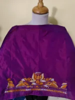 Purple Silk Kantha Stitch Blouse Material – Hand Embroidered Lotus Motif - Image 2