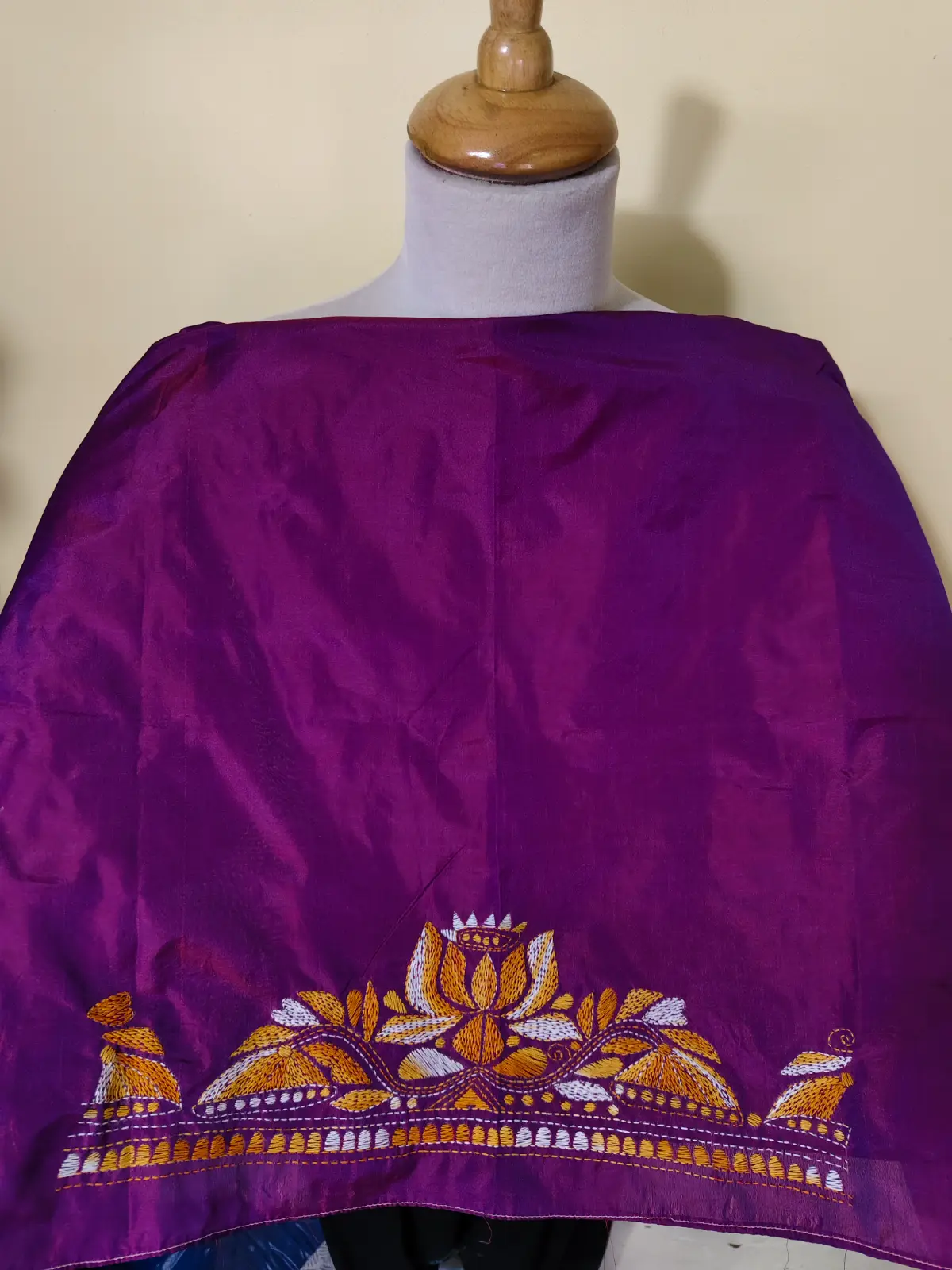 1000528023.webp Purple Silk Kantha Stitch Blouse Material – Hand Embroidered Lotus Motif - Image 2