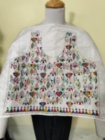 White Silk Kantha Blouse Material – Multicolor Fish Motif Hand Stitch - Image 2