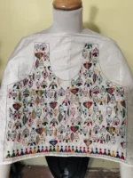 White Silk Kantha Blouse Material – Multicolor Fish Motif Hand Stitch - Image 3