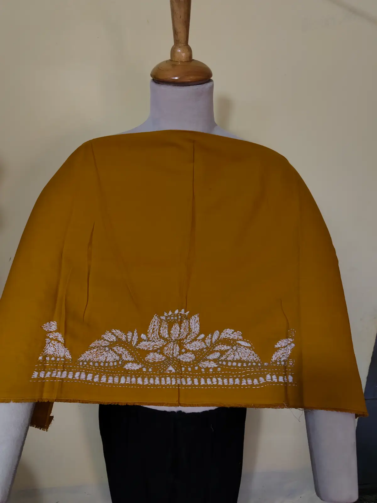 1000528045-1.webp Mustard Yellow Cotton Kantha Stitch Blouse Material – Hand Embroidered Lotus Border - Image 7