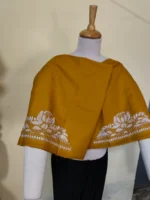 Mustard Yellow Cotton Kantha Stitch Blouse Material – Hand Embroidered Lotus Border - Image 5