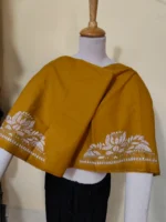 Mustard Yellow Cotton Kantha Stitch Blouse Material – Hand Embroidered Lotus Border - Image 2