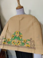 Beige Cotton Kantha Stitch Blouse Material – Handmade Floral Embroidery - Image 7