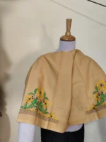 Beige Cotton Kantha Stitch Blouse Material – Handmade Floral Embroidery - Image 3