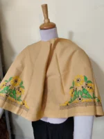 Beige Cotton Kantha Stitch Blouse Material – Handmade Floral Embroidery - Image 2
