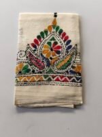White Kantha Stitch Blouse Material Multicolor Threadwork