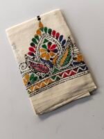 White Kantha Stitch Blouse Material Multicolor Threadwork - Image 3