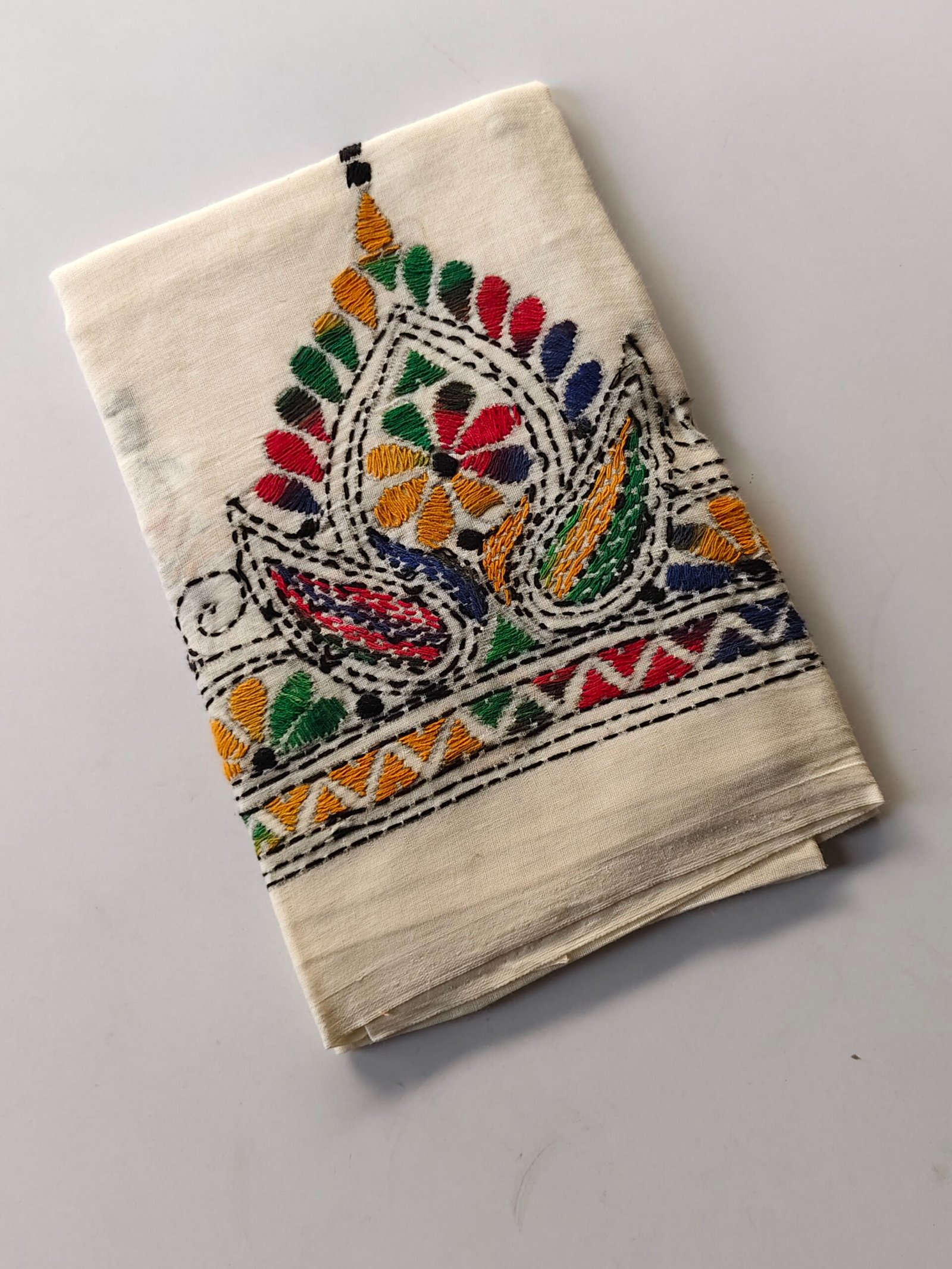 IMG_20251028_161420 White Kantha Stitch Blouse Material Multicolor Threadwork - Image 3
