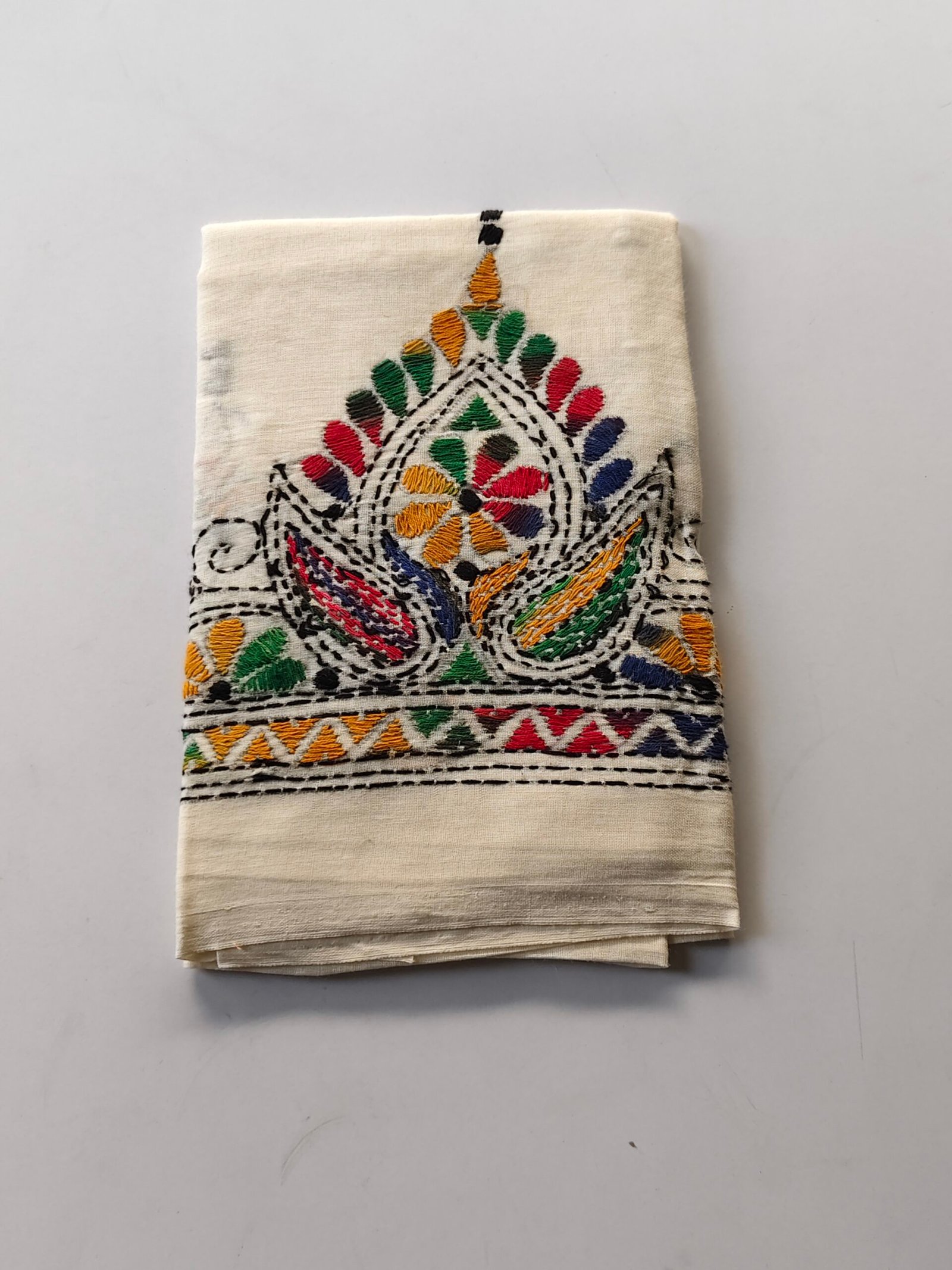 IMG_20251028_161422 White Kantha Stitch Blouse Material Multicolor Threadwork - Image 4
