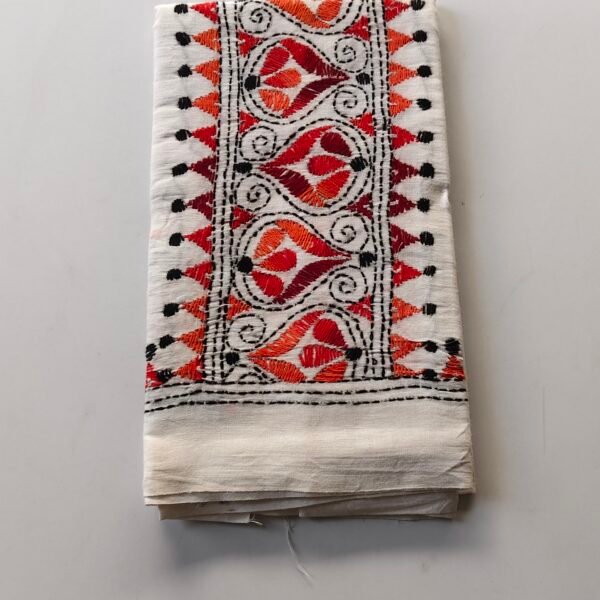 White Kantha Stitch Blouse Material