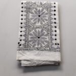 White Kantha Work Blouse Piece - Silver Colour Threadwork