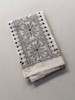 White Kantha Work Blouse Piece - Silver Colour Threadwork - Image 3