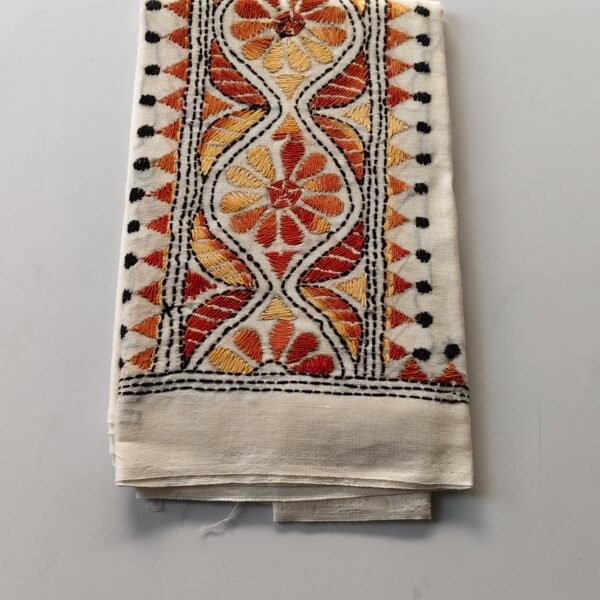 White Kantha Work Blouse Piece - Hand Embedded